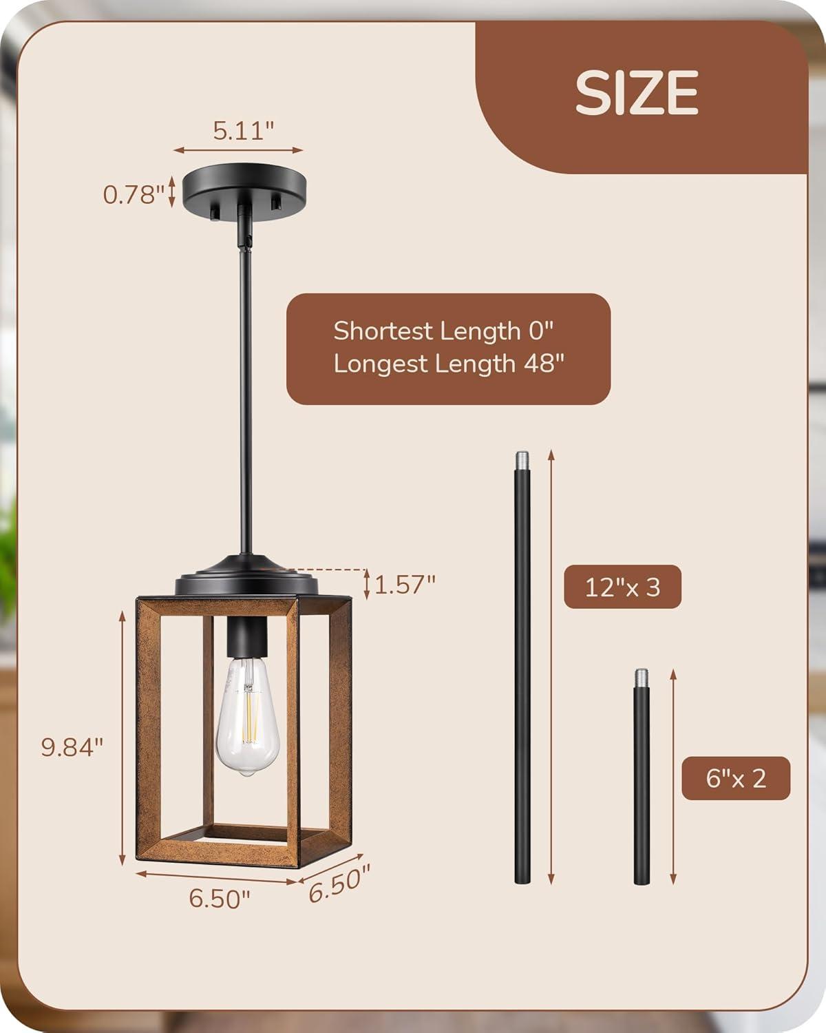 EDISHINE Single Farmhouse Pendant Lighting for Kitchen Island, Dining Room Hanging Light Fixtures with Adjustable Pipes