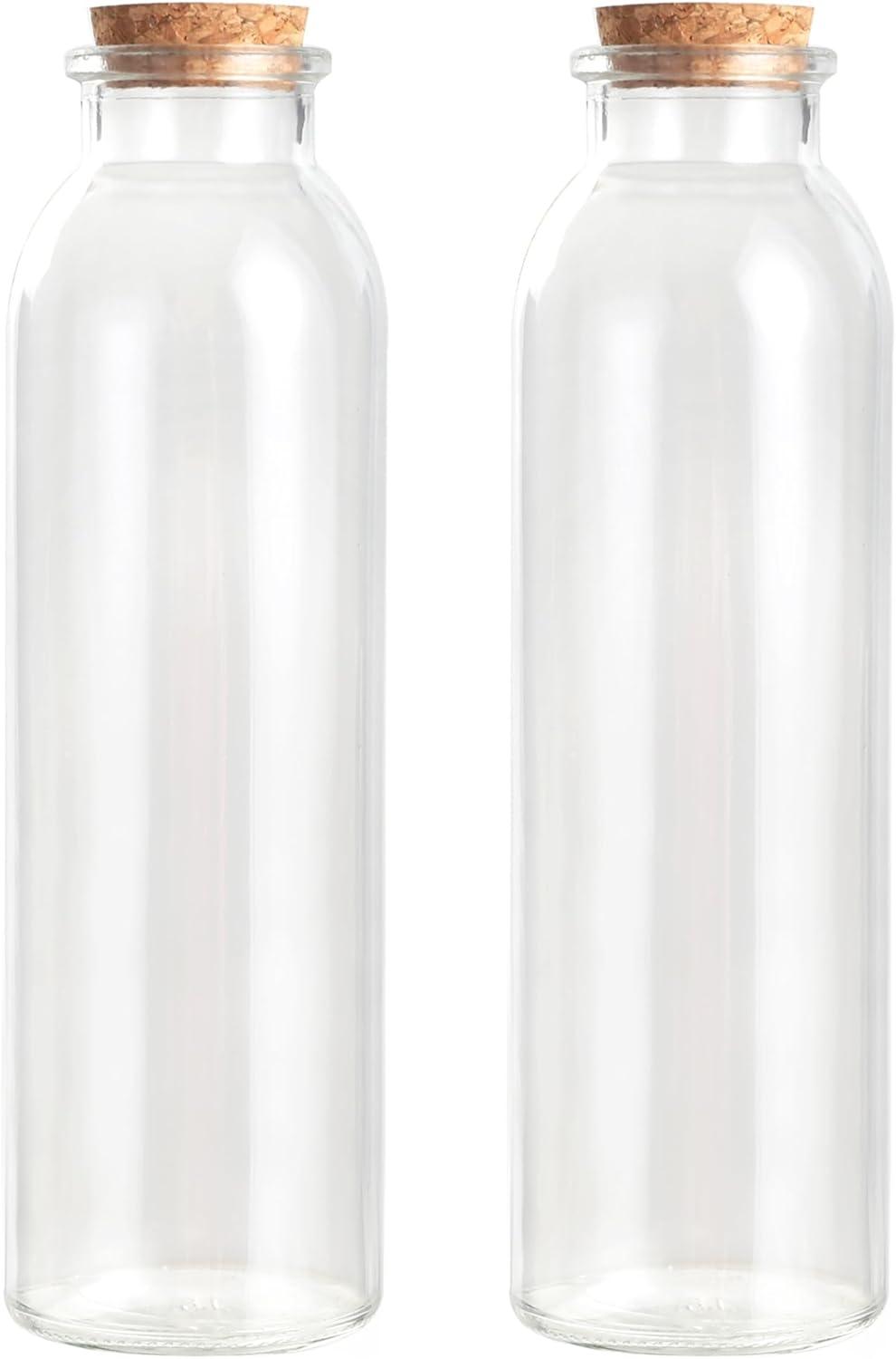 Magic Season Decorative Glass Bottles with Cork Stoppers (12 fl oz. Round Bottles / 2 Pcs)