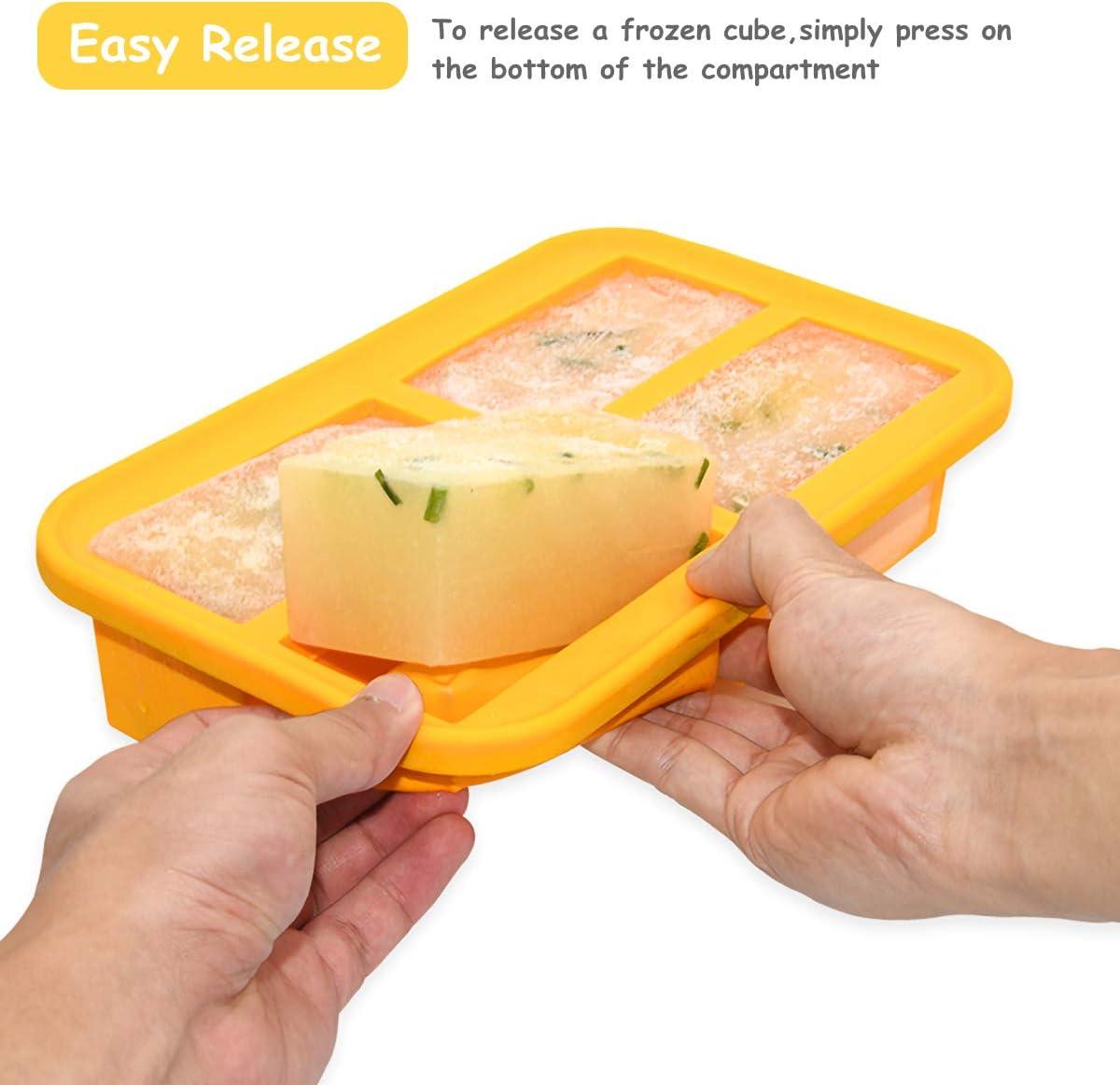Bangp 1-Cup Silicone Freezer Trays with Lid,2 Pack,Easy-Release Silicone Freezing Tray for Soup Ice Cubes,Soup Freezer Molds,Freeze & Store Broth,Sauce,Leftovers - Makes 8 Perfect 1 Cup Portions