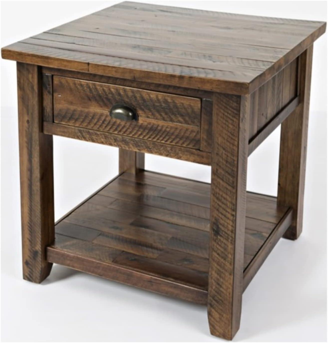Jofran,Artisan's Craft Rustic Farmhouse Distressed Solid Wood End Table