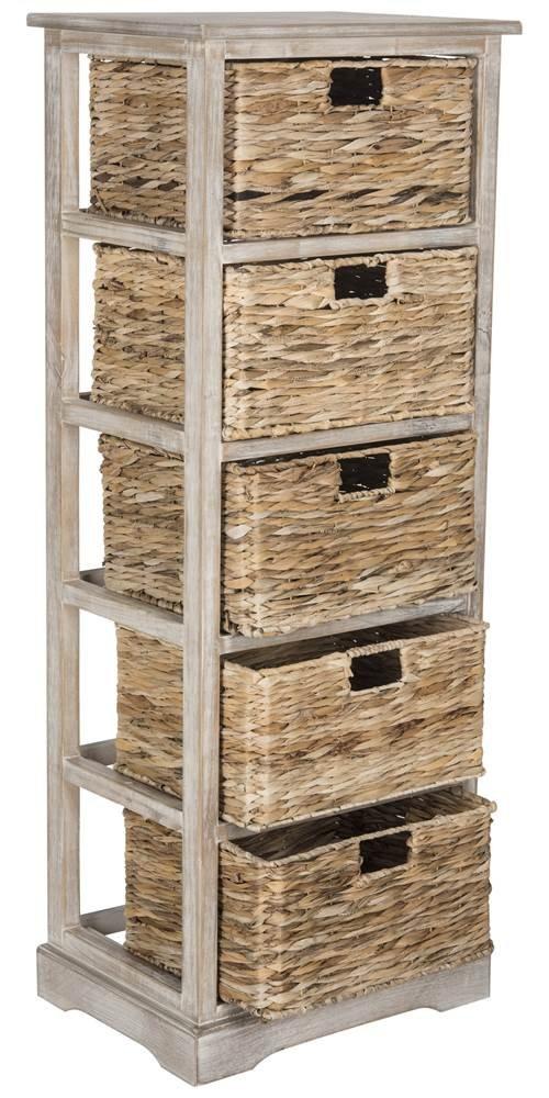 Vedette 5 Wicker Basket Storage Tower - AMH5739 - White Wash - Safavieh Couture