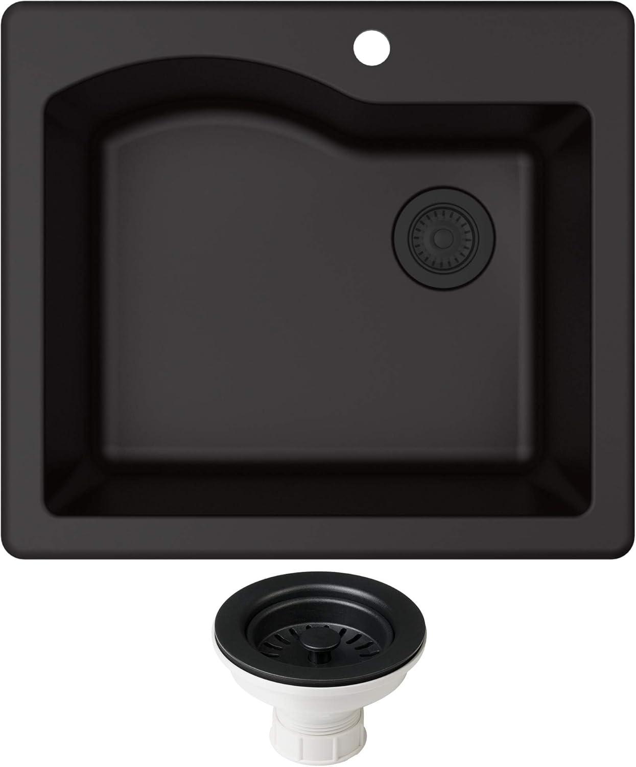 KRAUS Quarza™ 25" L Dual Mount Single Bowl Granite Kitchen Sink and Strainer