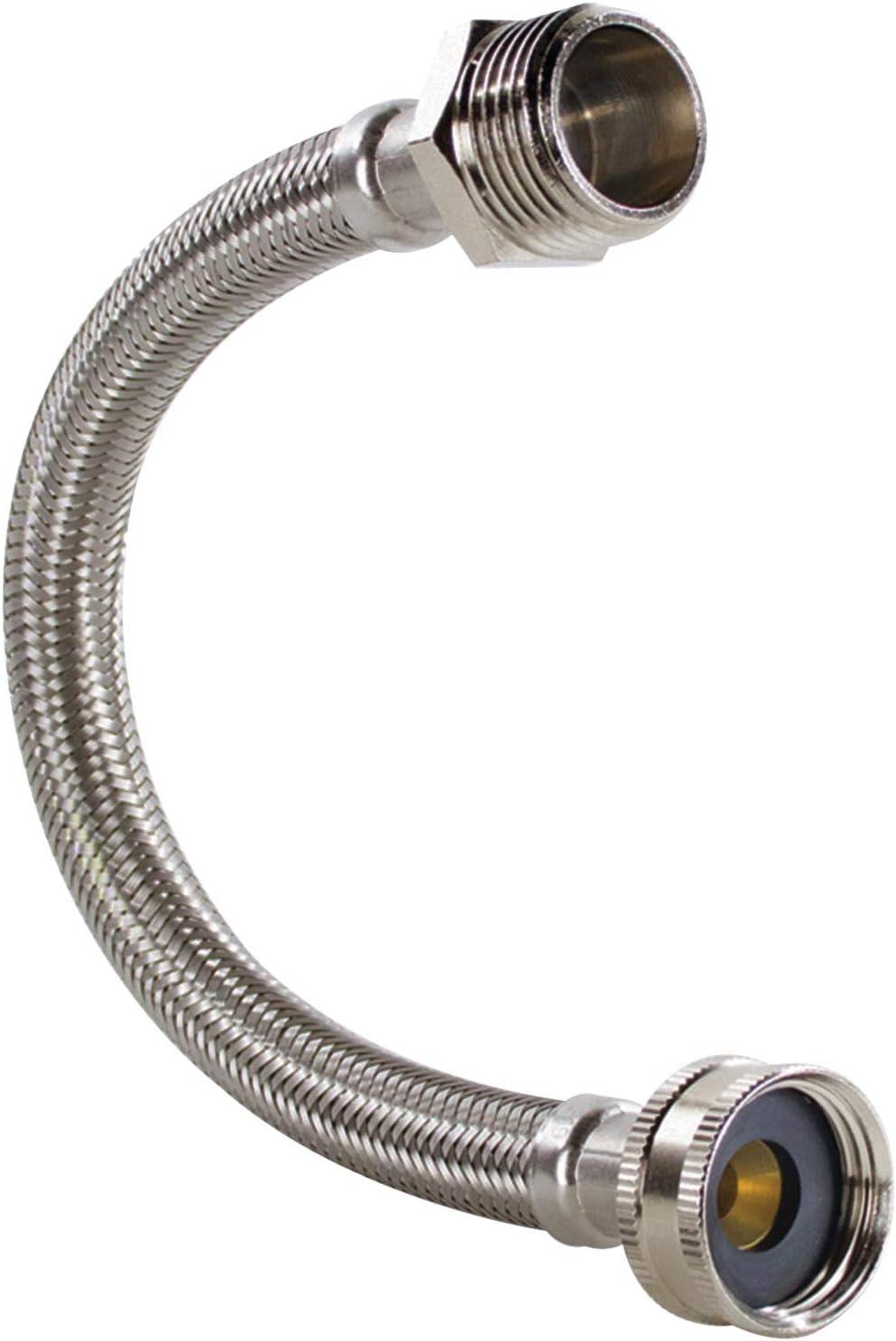 Certified Appliance Accessories® Braided Stainless Steel Water-Inlet Hose, 3/4 In. FGH x 3/4 In. MGH, 1 Ft. in Silver