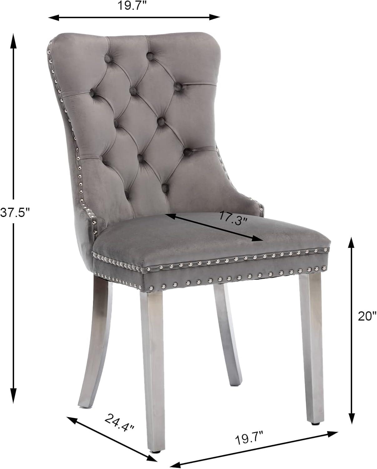 ODUSE-DAILY Grey Velvet Dining Chairs Set of 6, Kitchen & Dining Room Chairs, Sillas De Comedor, Nailheads Tufted, Fabric Upholstered, Solid Wood Frame (Gray, 6 Pcs)