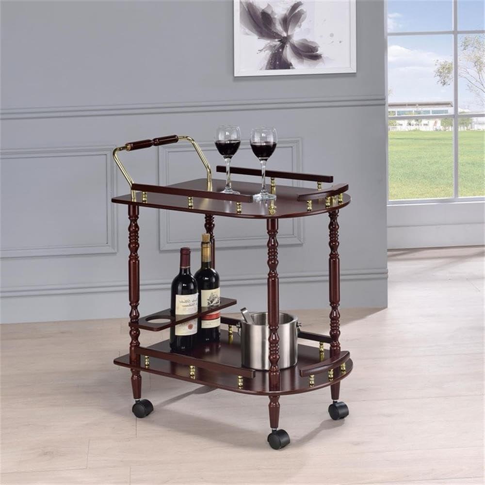 Coaster Palmer Traditional 2 Tier Wood Serving Cart Merlot/Brass