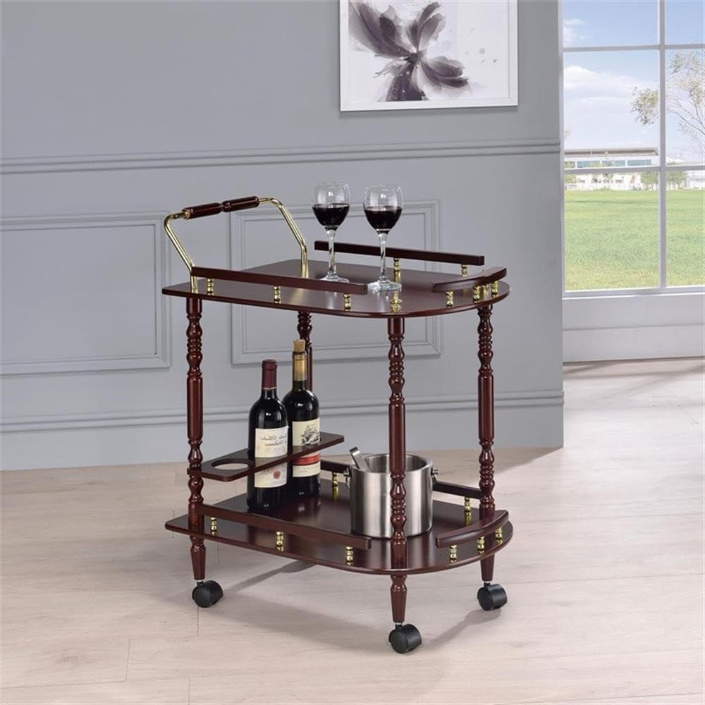 ByEUcuk Home Furnishings Palmer 2-Tier Serving Cart Merlot and Brass