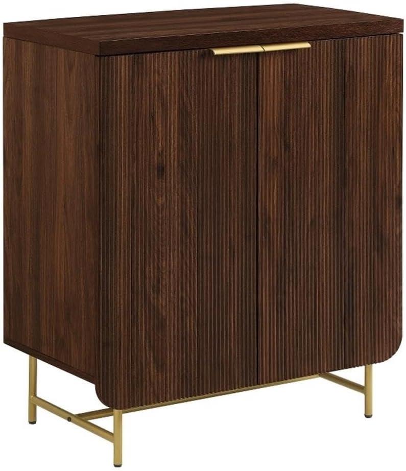 32" Dark Walnut and Gold Fluted Door Accent Cabinet