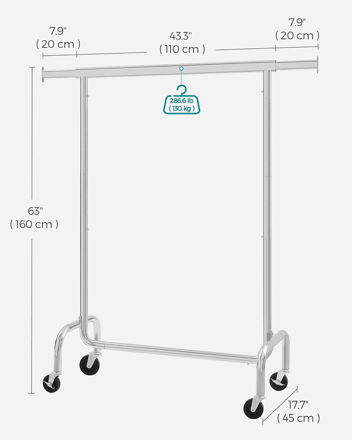 300lb Clothing Rack Heavy Duty Clothes Rack on Wheels Garment Rack Rolling Coat Rack for Bedroom Living Room Silver