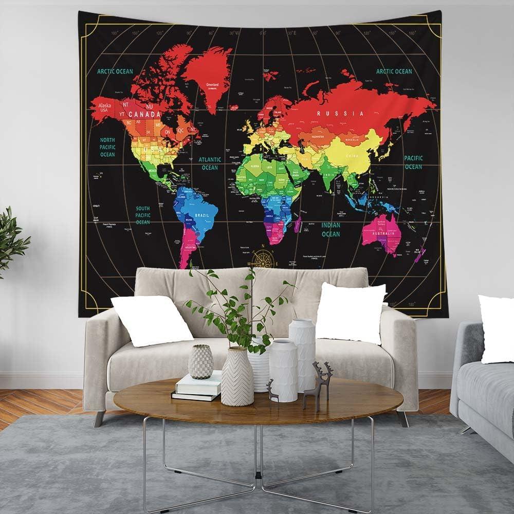CAPSCEOLL Map Wall Art, Tapestry Wall Decor Tasperty - Toque Guest Room and Dinning Room - 60X60 Inches, Black Red