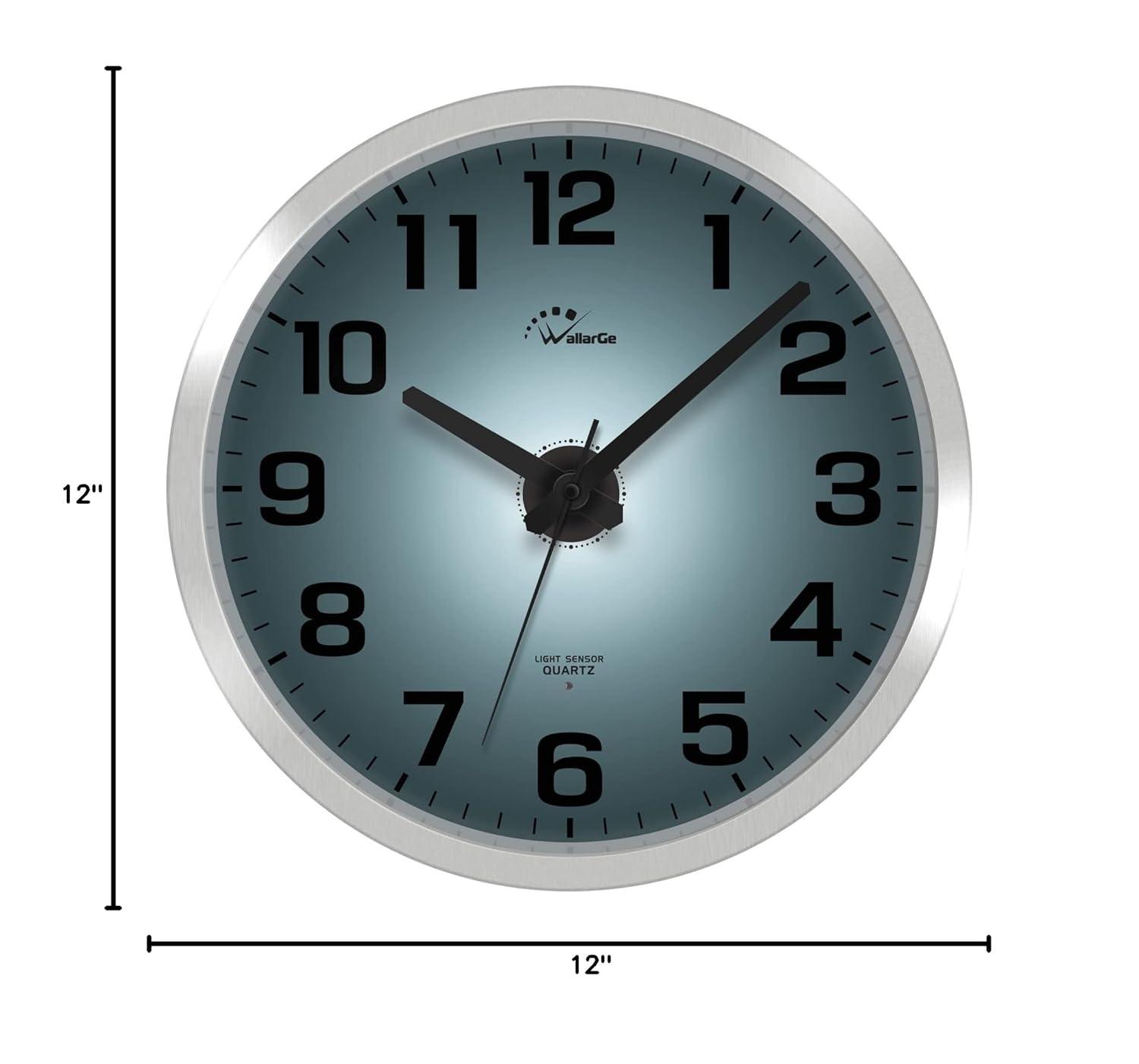 WallarGe Night Light Wall Clock for Bedroom - Silent Lighted up Wall Clock Glow in The Dark, Battery Operated Wall Clocks for Living Room/Kitchen, Easy to Read Large Digital Display, 12 Inch