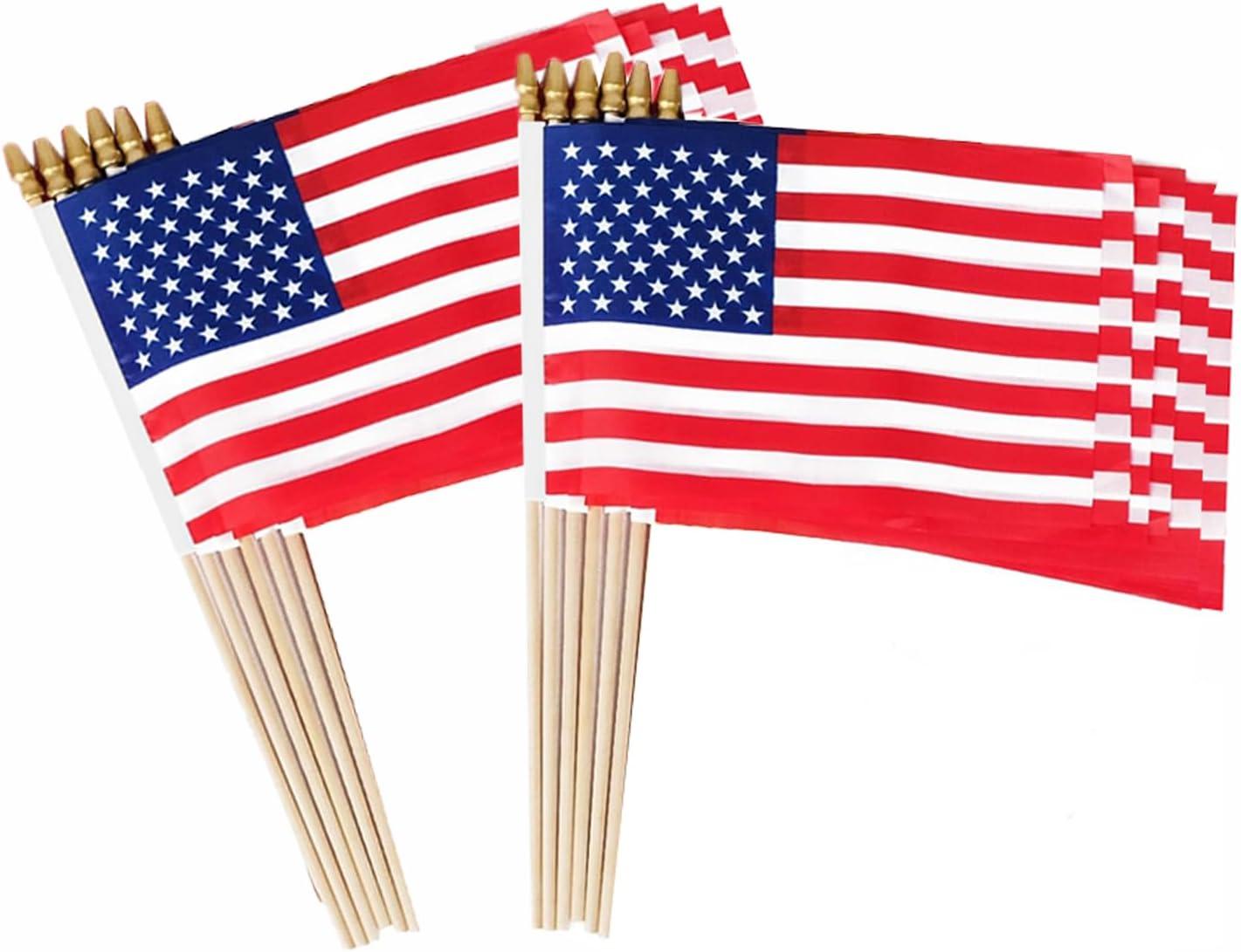 12-Pack Tear-Resistant Mini American Flags with Wooden Sticks