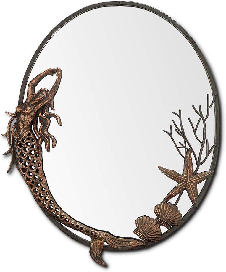 Coastal Elegance Bronze Oval Wall Mirror with Mermaid Design