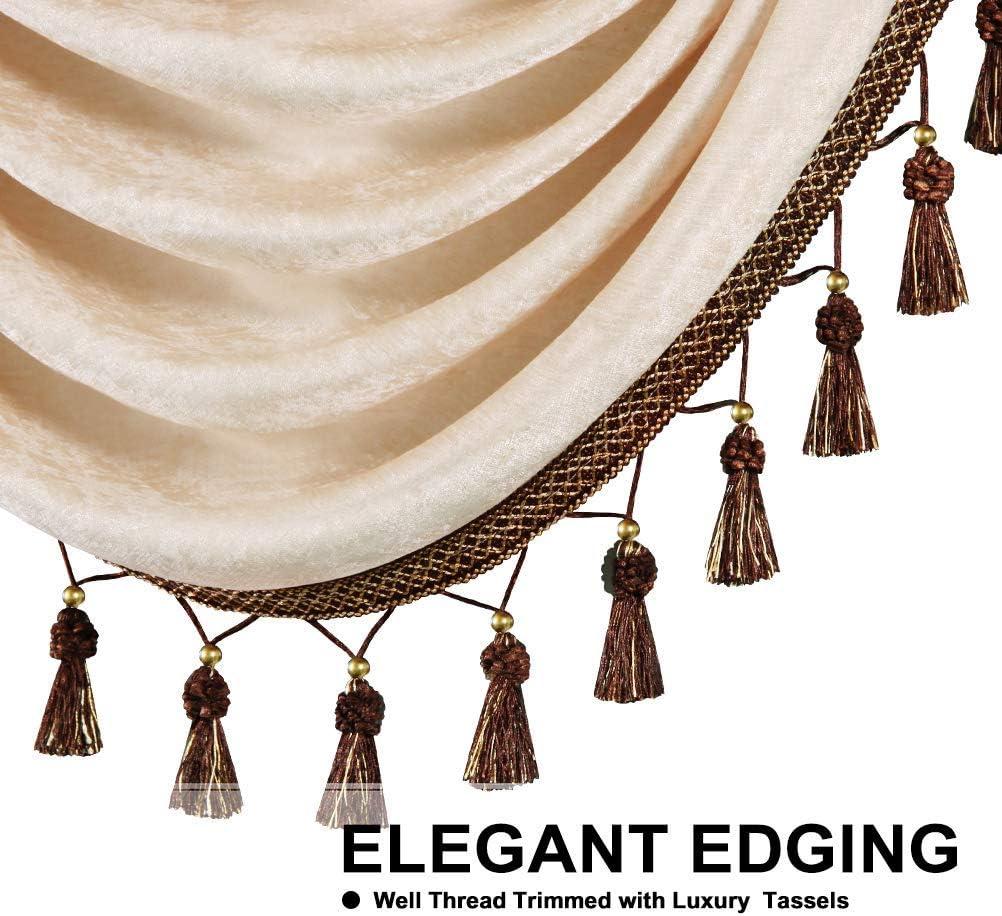 ELKCA Beige Double-Sided Chenille Waterfall Valance for Living Room Luxury Window Curtains Valance for Bedroom,Rod Pocket (Beige, W79 Inch, 1 Panel)