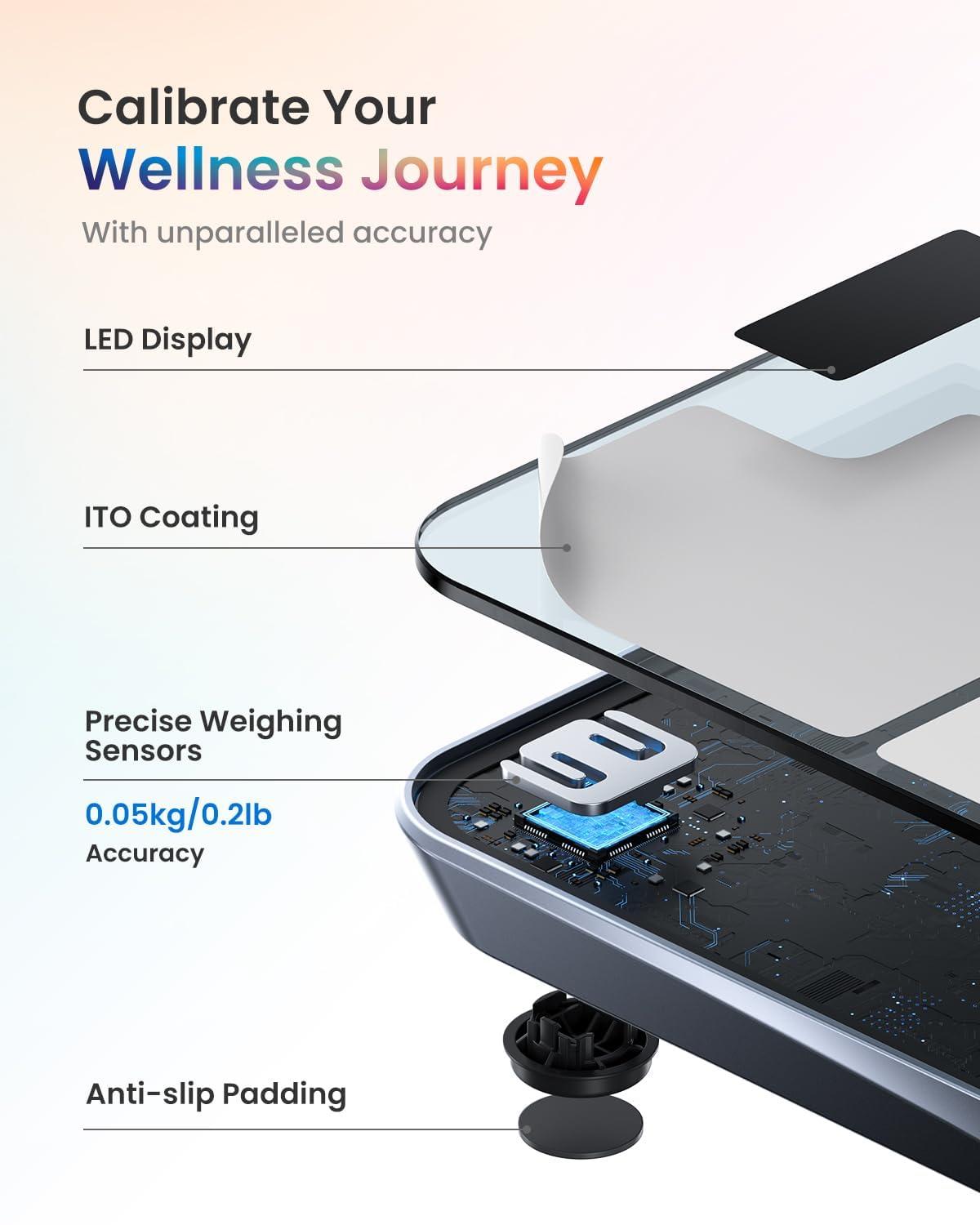 RENPHO Smart Scale for Body Weight with Customize Scale Colors, Rechargeable, ITO Coating, Elis Chroma