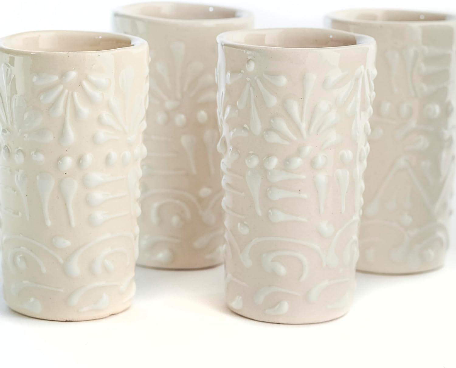 Handmade White Lace Ceramic 2 Oz Shot Glasses Set of 4