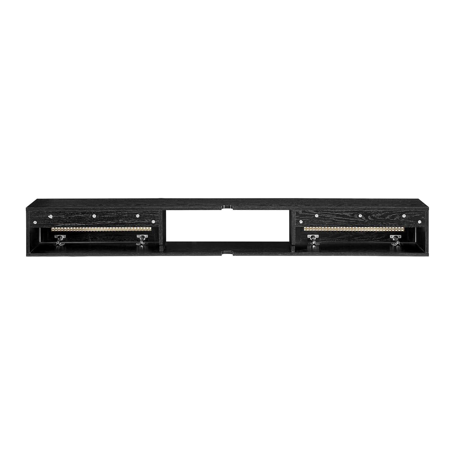 Walker Edison Modern Rattan-Door Floating TV stand for TVs up to 80”, Black