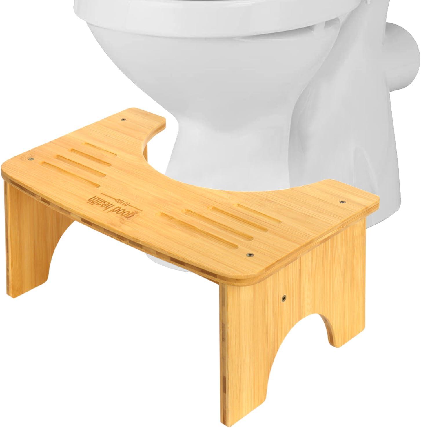 Bamboo Toilet Stool for Adults, 6.5" Toilet Stool Squat Adult Kids, Portable Simple Curve Squat Toilet Potty Stool, Non-Slip Poop Stool for Bathroom, Improve Squatting Posture and Comfort (Wood)