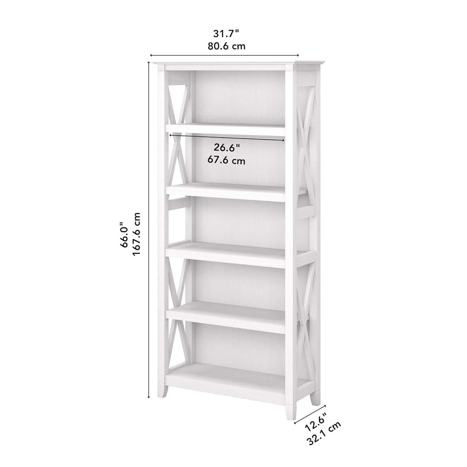 65.98" 5 Shelf Key West Bookshelf Pure White Oak - Bush Furniture: Wall Attachment, MDF Laminate