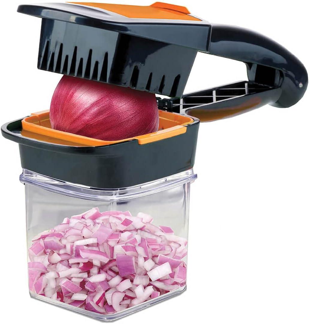 NutriChopper Black Handheld Vegetable and Fruit Chopper with 4 Stainless Steel Blades & Catch Container