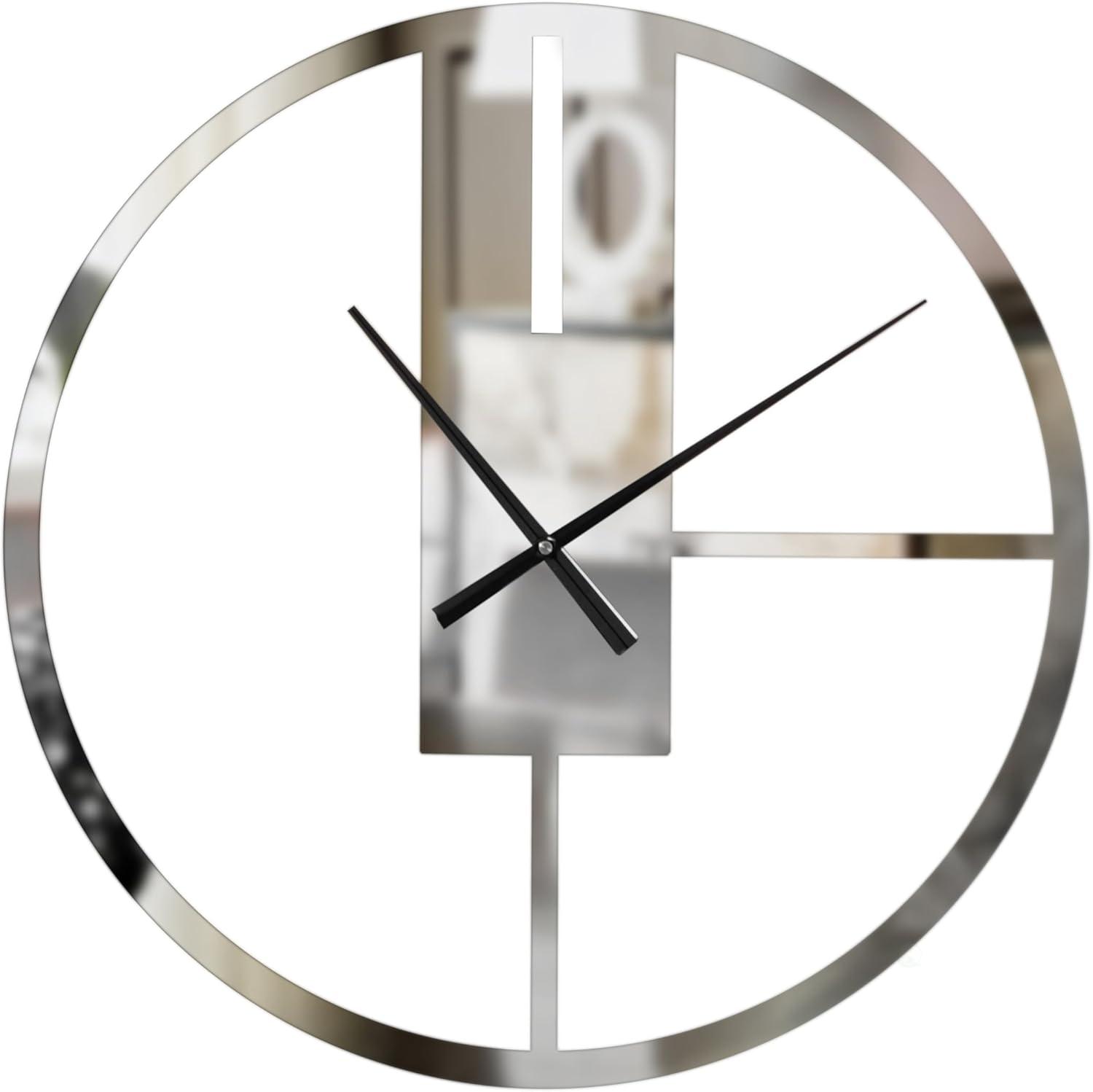 Clockswise Modern Round Big Wall Clock with Mirror Face, Decorative Silver Metal 22.75” oversized timepiece, Hanging Supplies Included