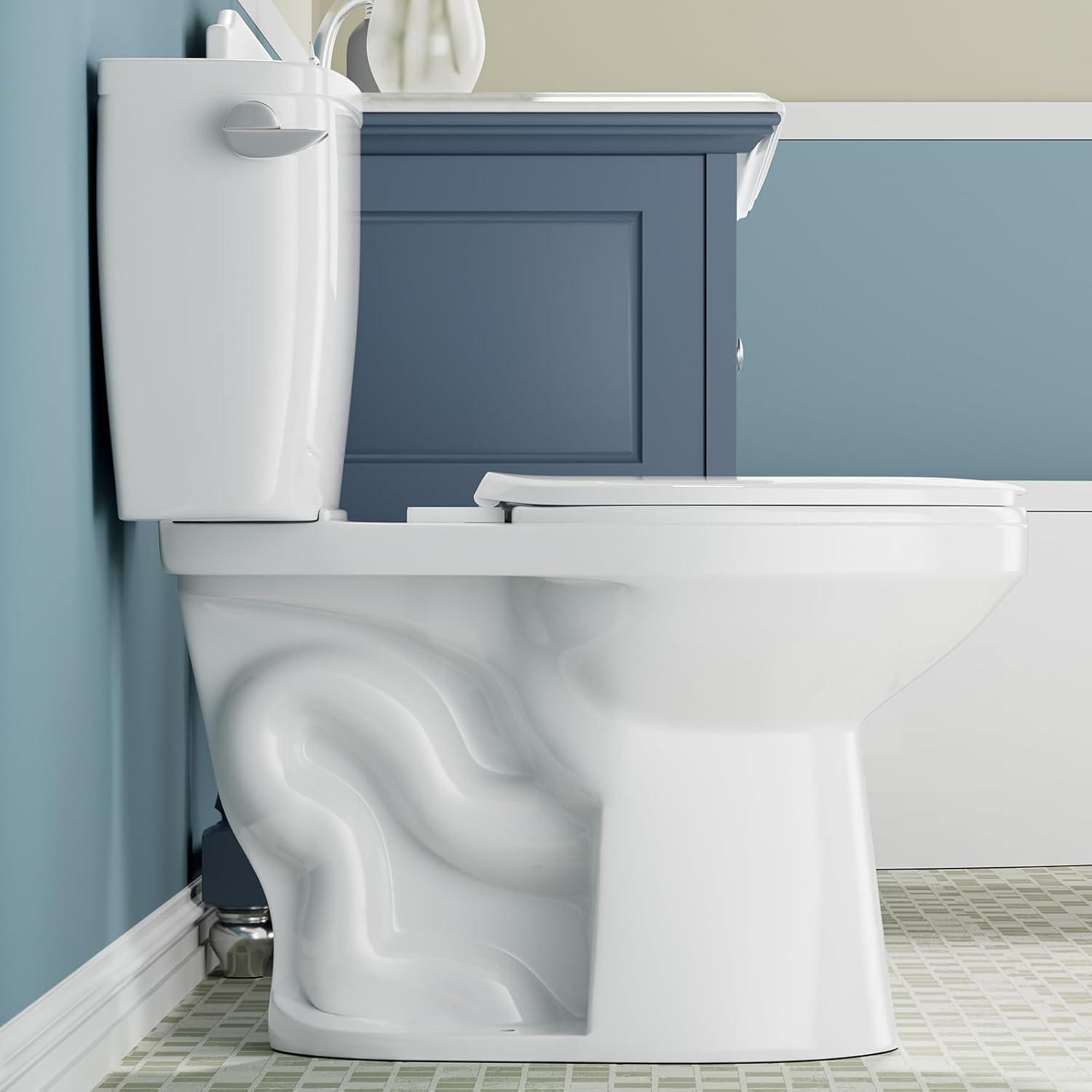 SUPERFLO 1.28 Gallons GPF Elongated Chair Height Floor Mounted Close Coupled Toilets (Seat Included)