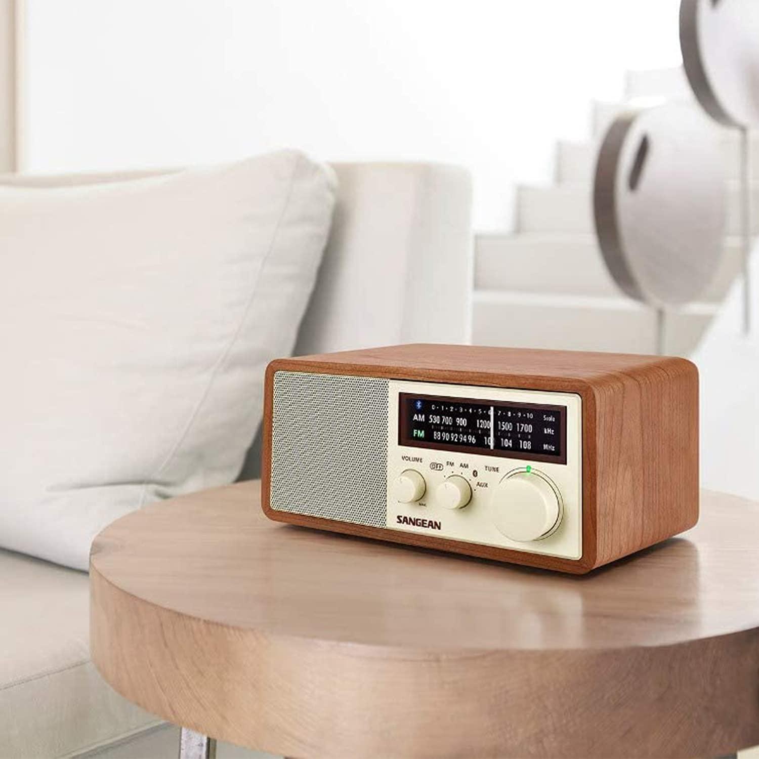 Sangean AM FM Aux Wooden Cabinet Table Top Radio and Bluetooth Receiver