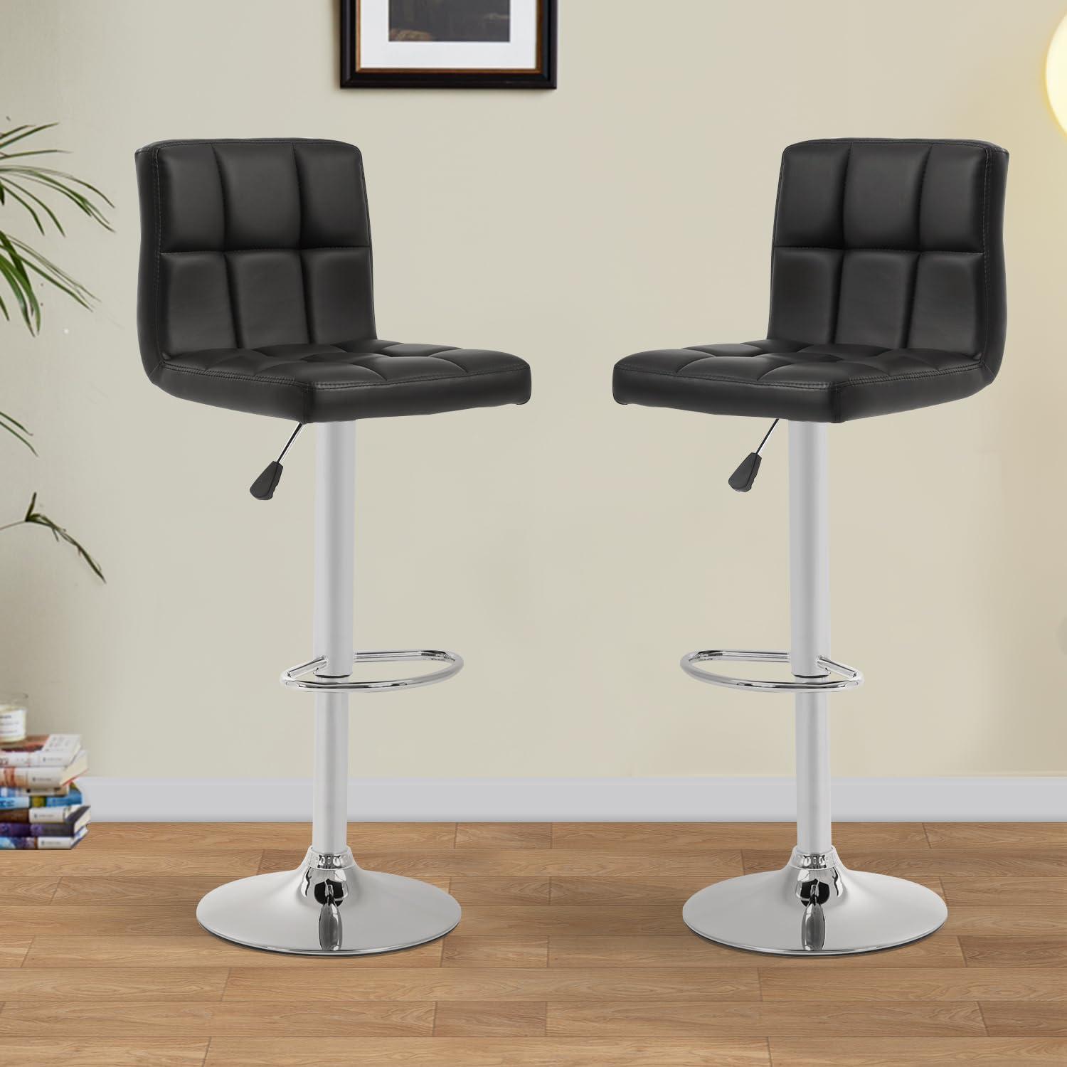 FDW Bar Stool Height Adjustable Swivel Stool with Back PU Leather Kitchen Counter Stools Set of 2 Dining Chairs