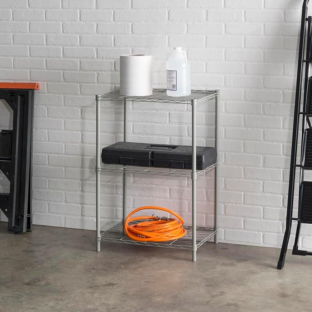 Grey 3-Tier Adjustable Wire Shelving Unit