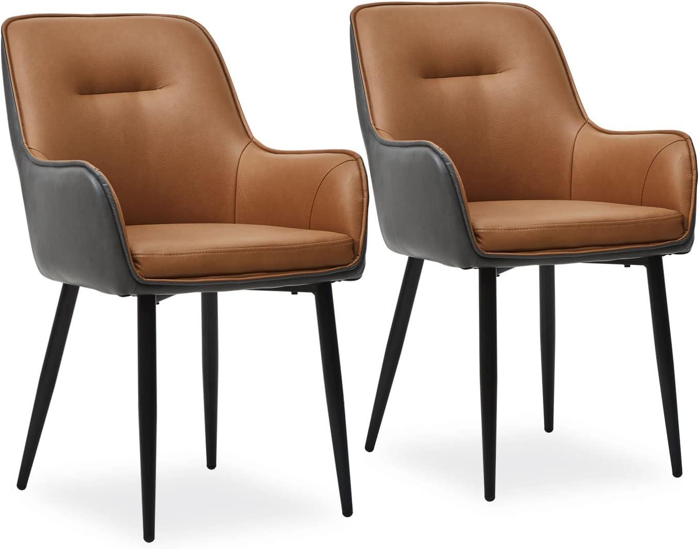 Clipop Ergonomic Faux Leather Upholstered Dining Chairs Set of 2, Padded Seat for Kitchen,Brown&Gray