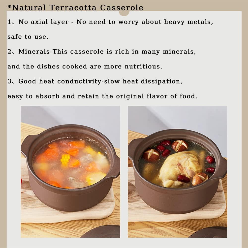 Natural Terracotta Casserole with Lids Clay Pots for Cooking, Unglazed Earthenware Rice Pots (T4-3.6QT)