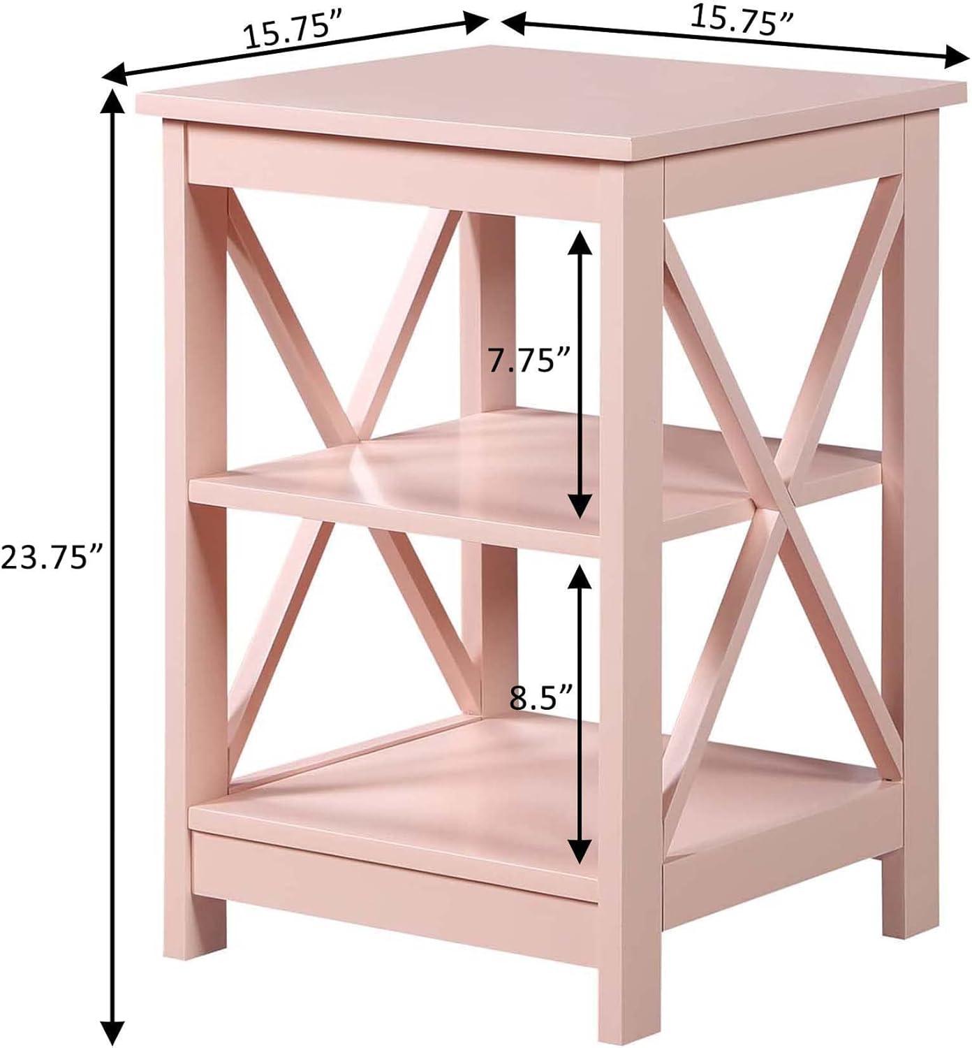 Convenience Concepts Oxford End Table with Shelves, Blush Pink