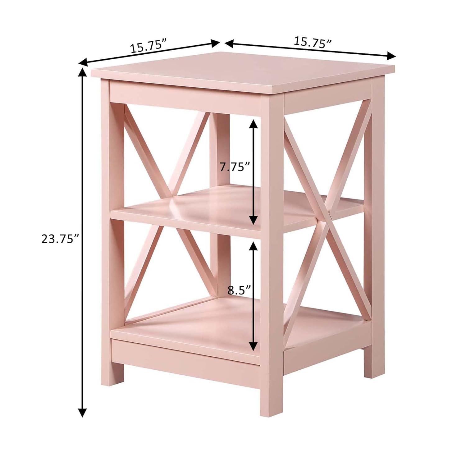 Convenience Concepts Oxford End Table with Shelves, Blush Pink