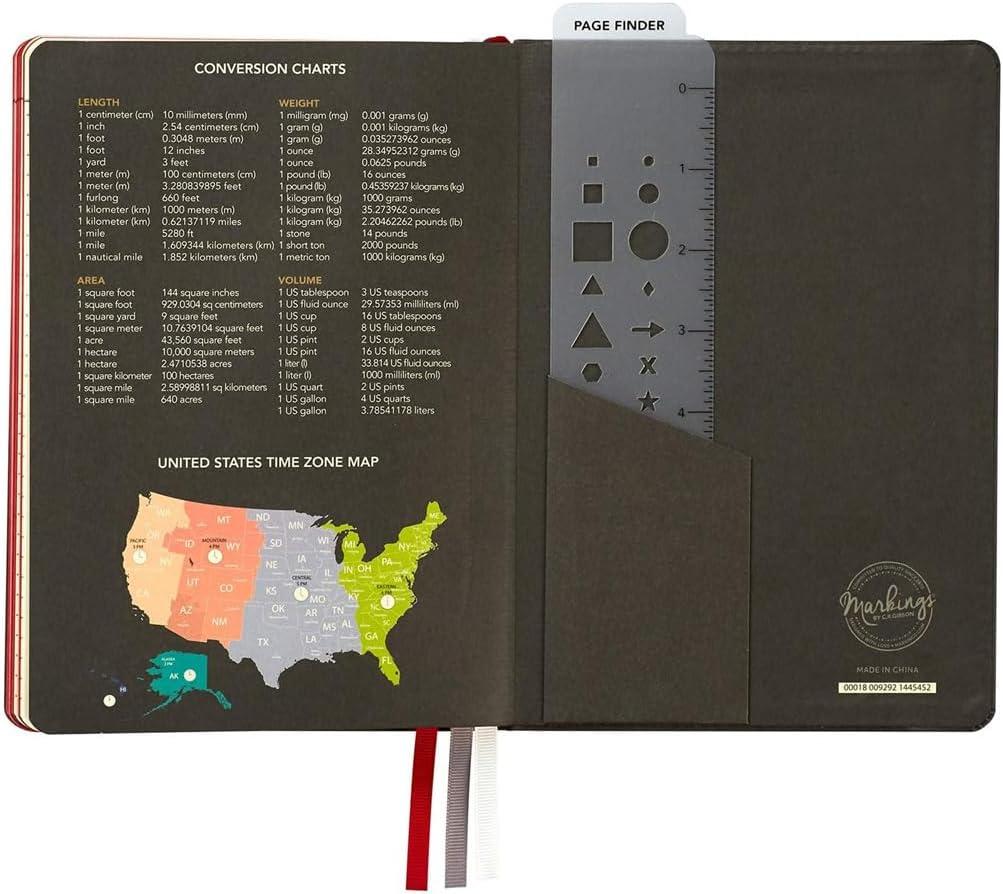 C.R. Gibson Black Leatherette Dot Grid Notebook Journal, 6'' W x 8.5'' L, 240 Pages, Bulleting Log (MJ127-20191A)