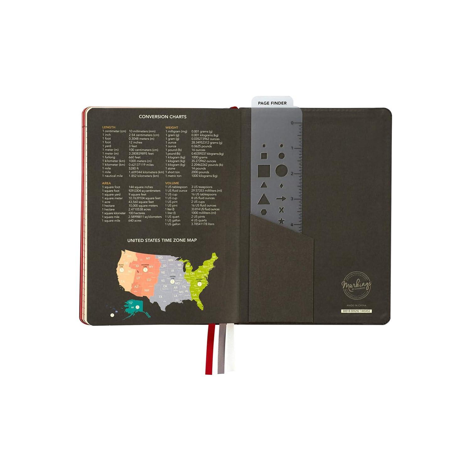 C.R. Gibson Black Leatherette Dot Grid Notebook Journal, 6'' W x 8.5'' L, 240 Pages, Bulleting Log (MJ127-20191A)