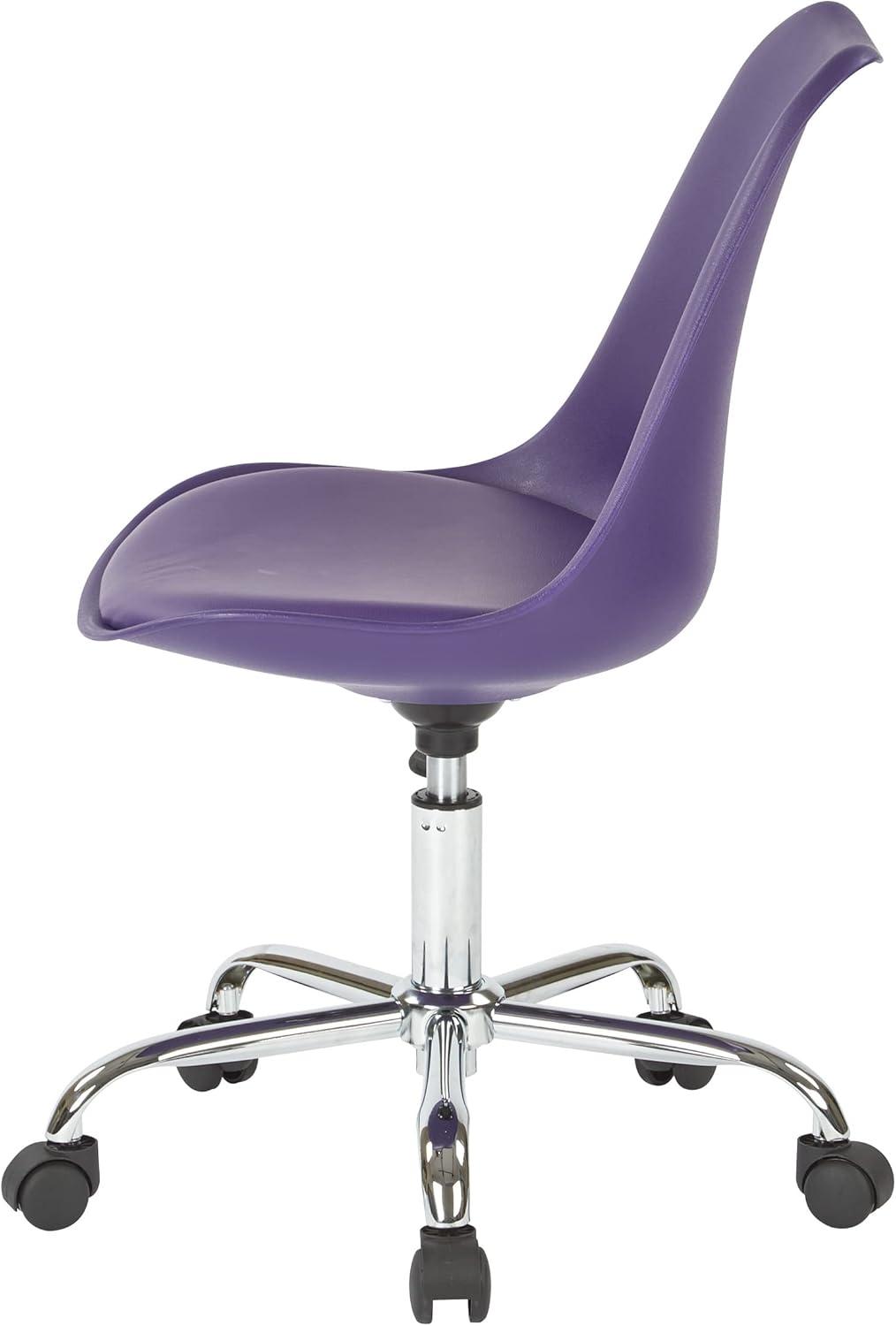 Emerson Office Chair with Pneumatic Chrome Base Purple - OSP Home Furnishings: Swivel, Armless, Adjustable Height
