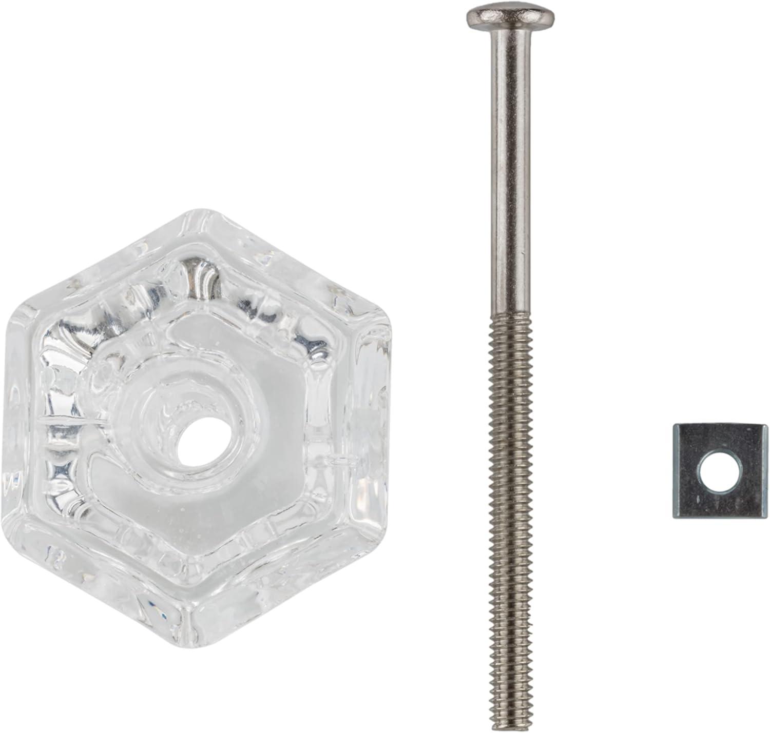 Depression Era Hexagonal Clear Glass Drawer Knob | Diameter: 1-1/2" | Handle for Antique Cabinet Door, Dresser Drawer, Desk | Reproduction Furniture Hardware | UA-964-CL