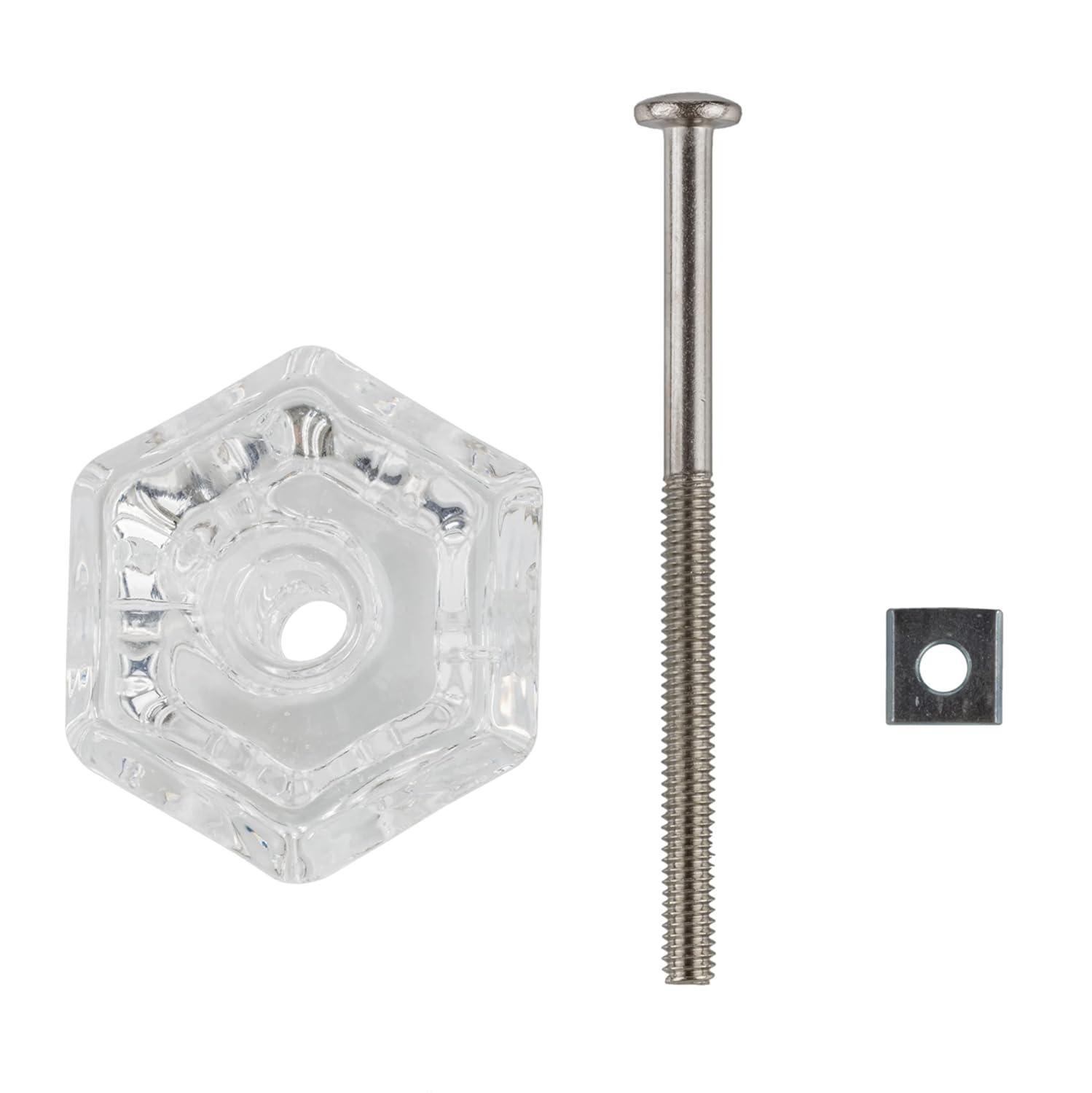Depression Era Hexagonal Clear Glass Drawer Knob | Diameter: 1-1/2" | Handle for Antique Cabinet Door, Dresser Drawer, Desk | Reproduction Furniture Hardware | UA-964-CL