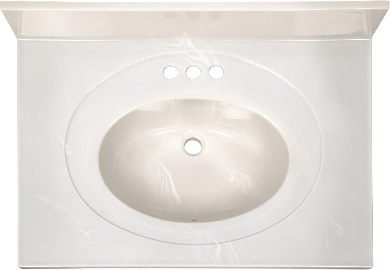 Cultured Marble Vanity Top – 31-Inch Single Bowl Sink 4-Inch Centerset with Integrated Backsplash – Reinforced Packaging – Ivory Swirl, Design House, 586321