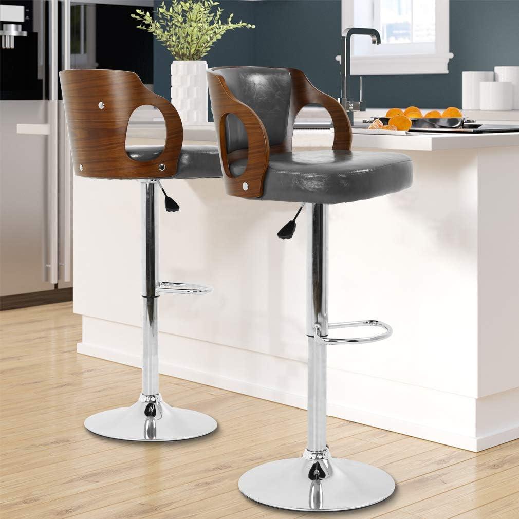 YRLLENSDAN Counter Height Adjustable Bar Stools Set of 2 with Back and Footrest Cushioned High Bar Chairs Set of 2 Leather Upholstered Kitchen Island Chairs with Metal Base,Gray