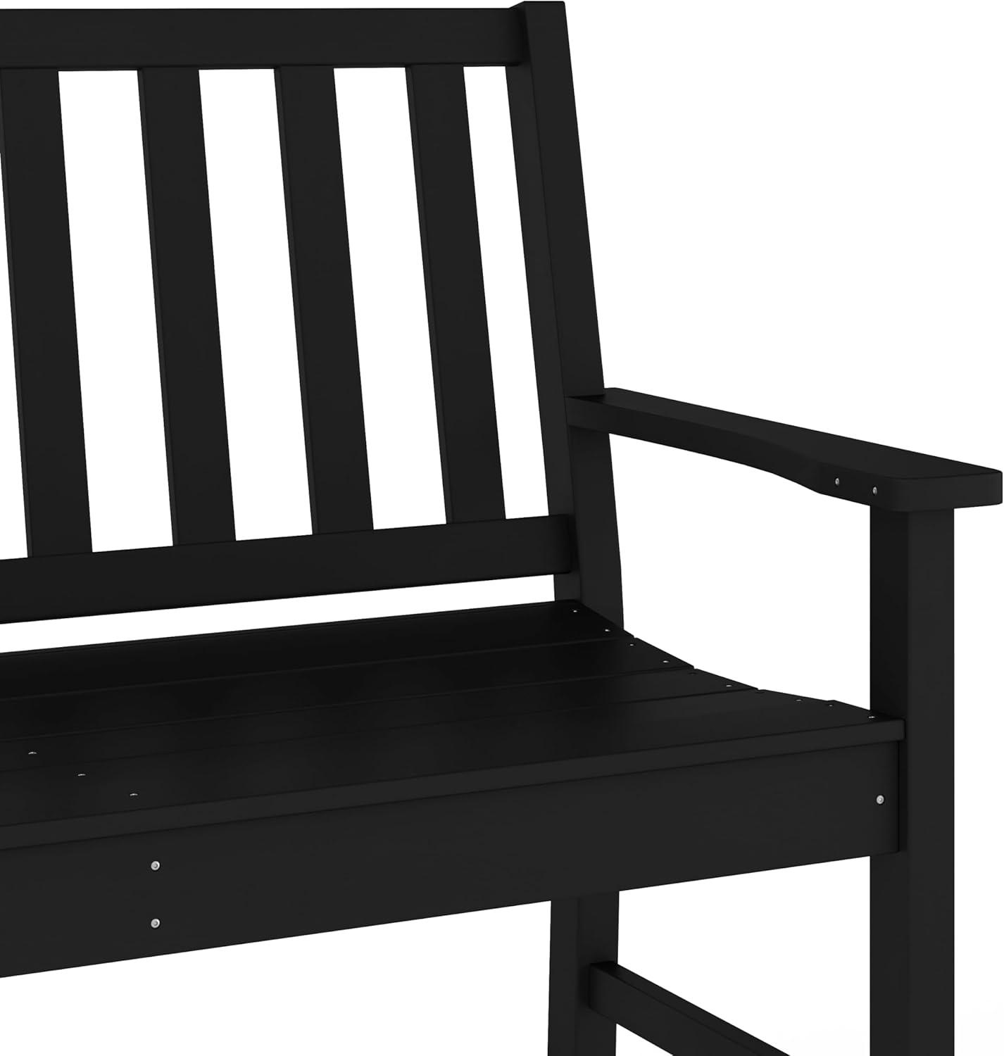 Black 50" Recycled Plastic Outdoor Bench with Arms