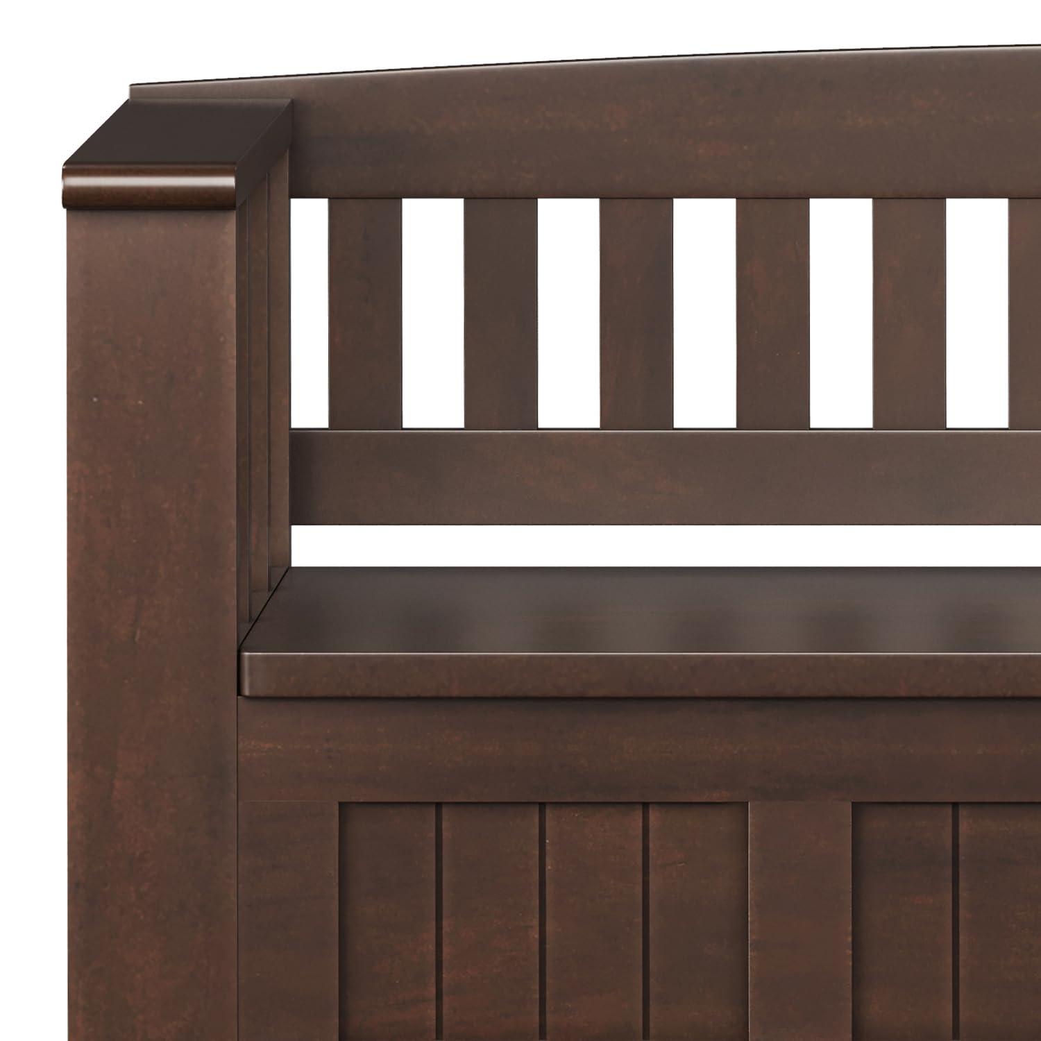 SIMPLIHOME Acadian Entryway Storage Bench - 48 inch Wide Solid Wood Hallway Seat with Shelf in Brunette Brown, Transitional Bench for Entryway or Living Room with Open Storage and Slatted Bottom