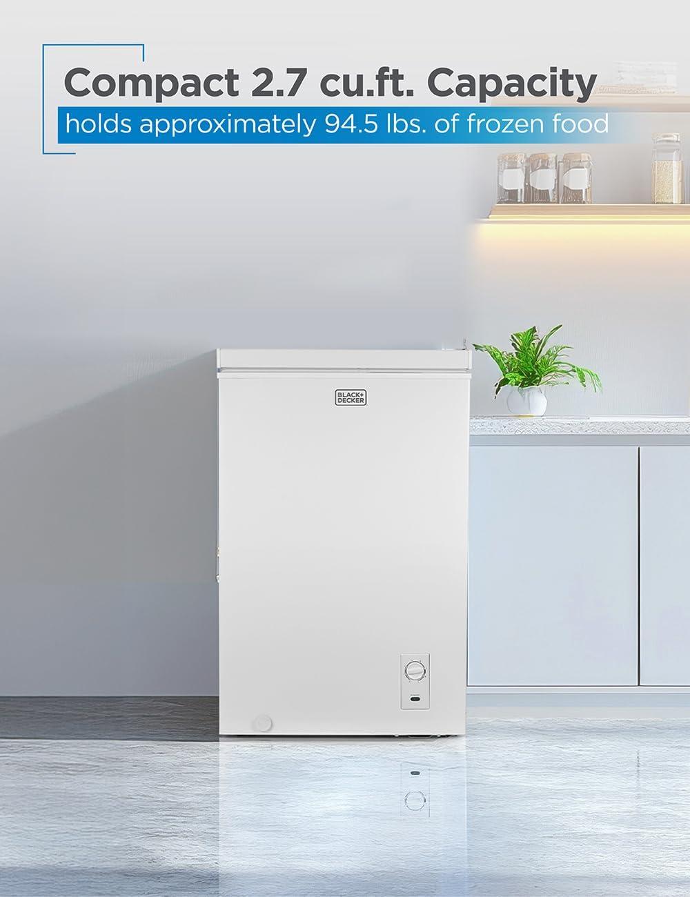 BLACK+DECKER BCFK Series BLACK+DECKER 2.7 Cu. Ft. Compact Chest Freezer, Deep Freezer Holds Up To 94.5 Lbs. of Frozen Food BCFK276