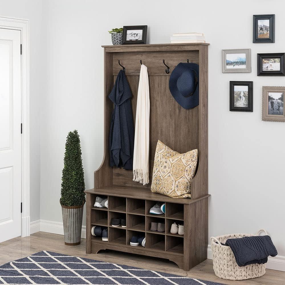 Drifted Grey 68" Hall Tree with Bench and Shoe Storage