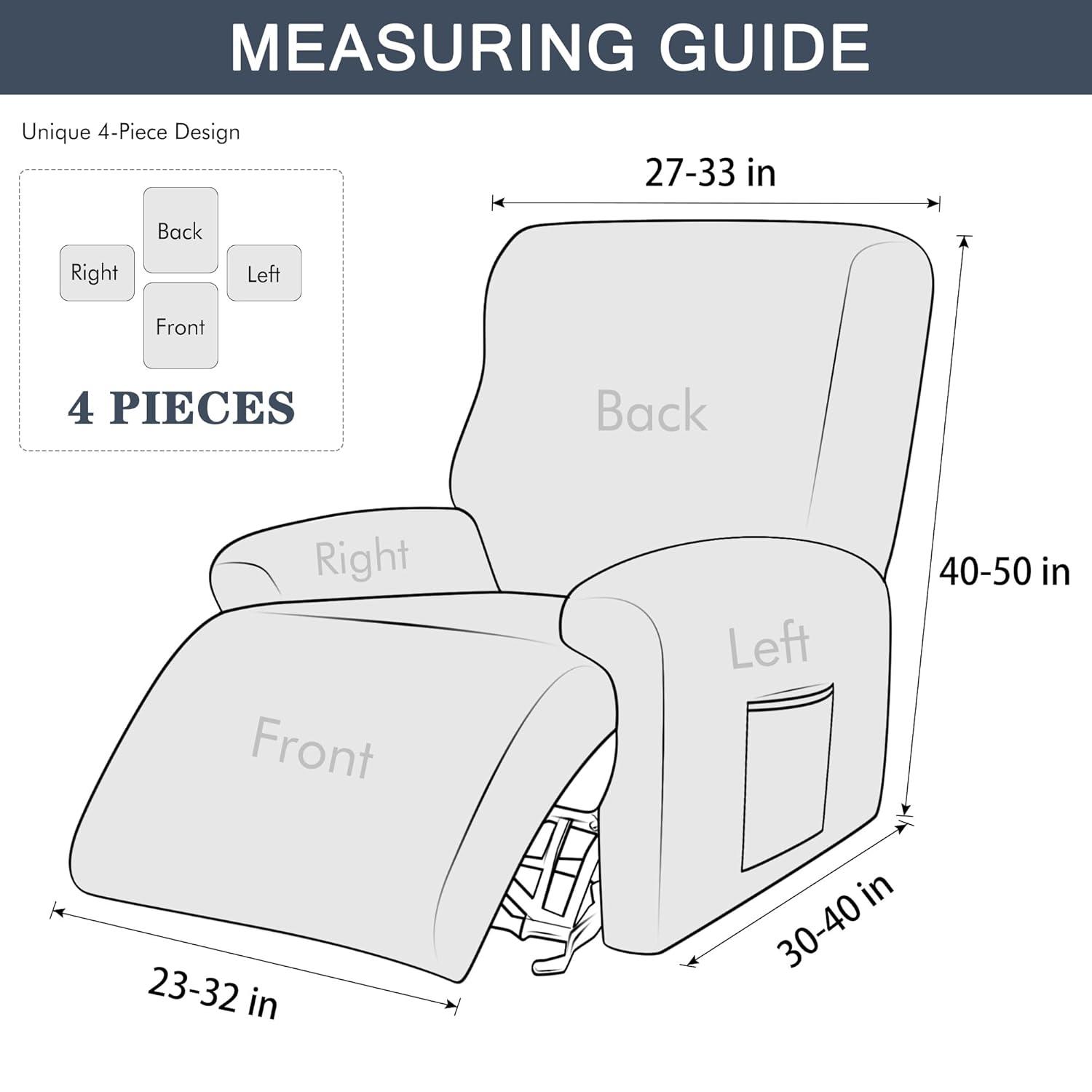Stretch Recliner Cover, 4-Piece Sofa Covers Thick Single Seat Couch Cover Soft Jacquard Recliner Slipcover (Yellow)