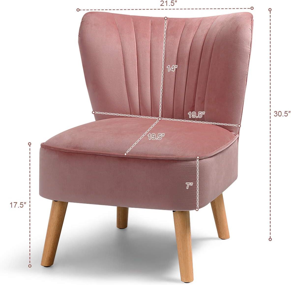 Giantex Armless Accent Chair, Wingback Velvet Sofa Chair w/Wood Legs & Thick Padded Seat, Upholstered Leisure Club Chair, Pink