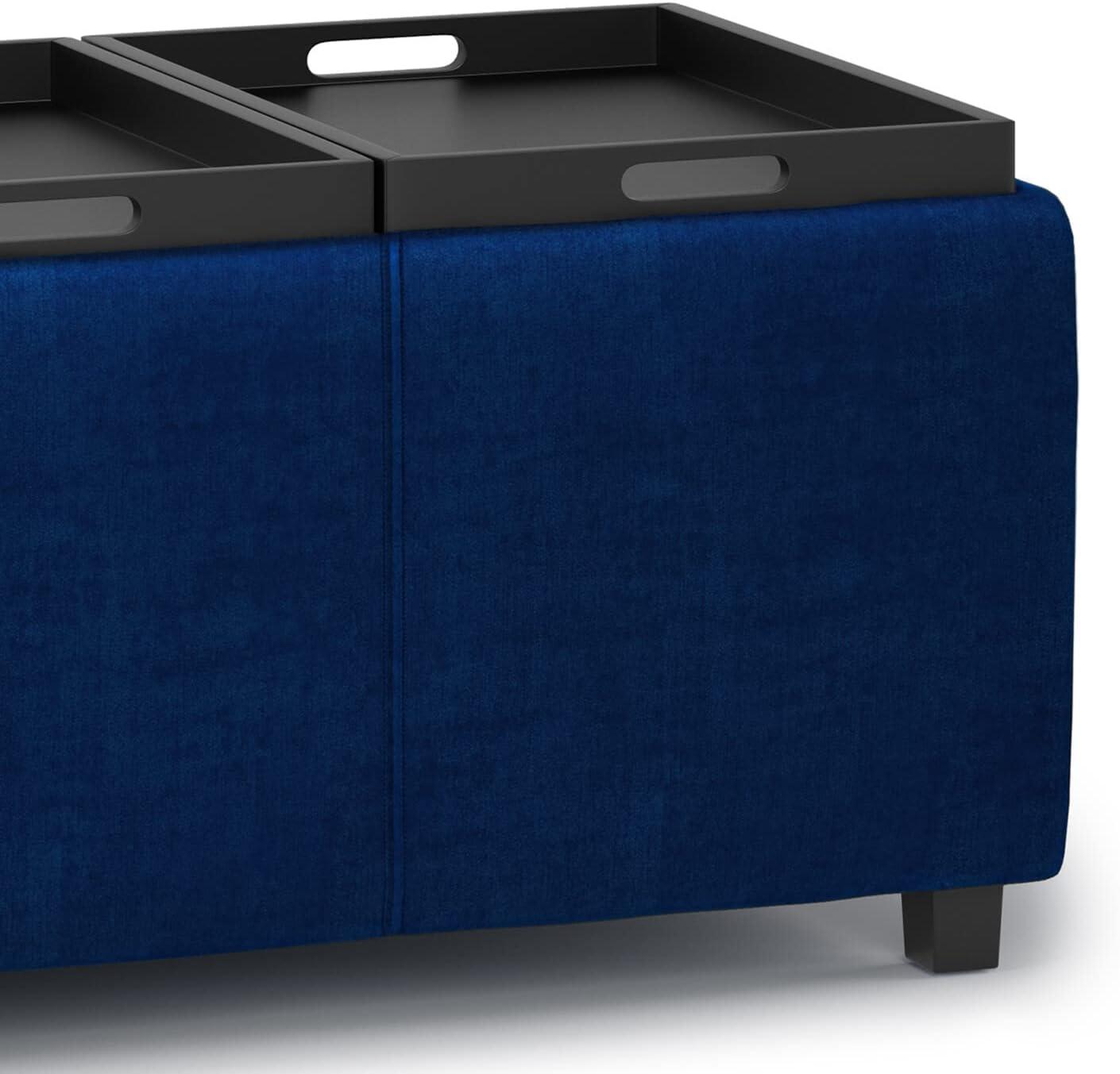Simpli Home Avalon 42"W Upholstered Storage Ottoman with 3 Flip-Over Serving Trays