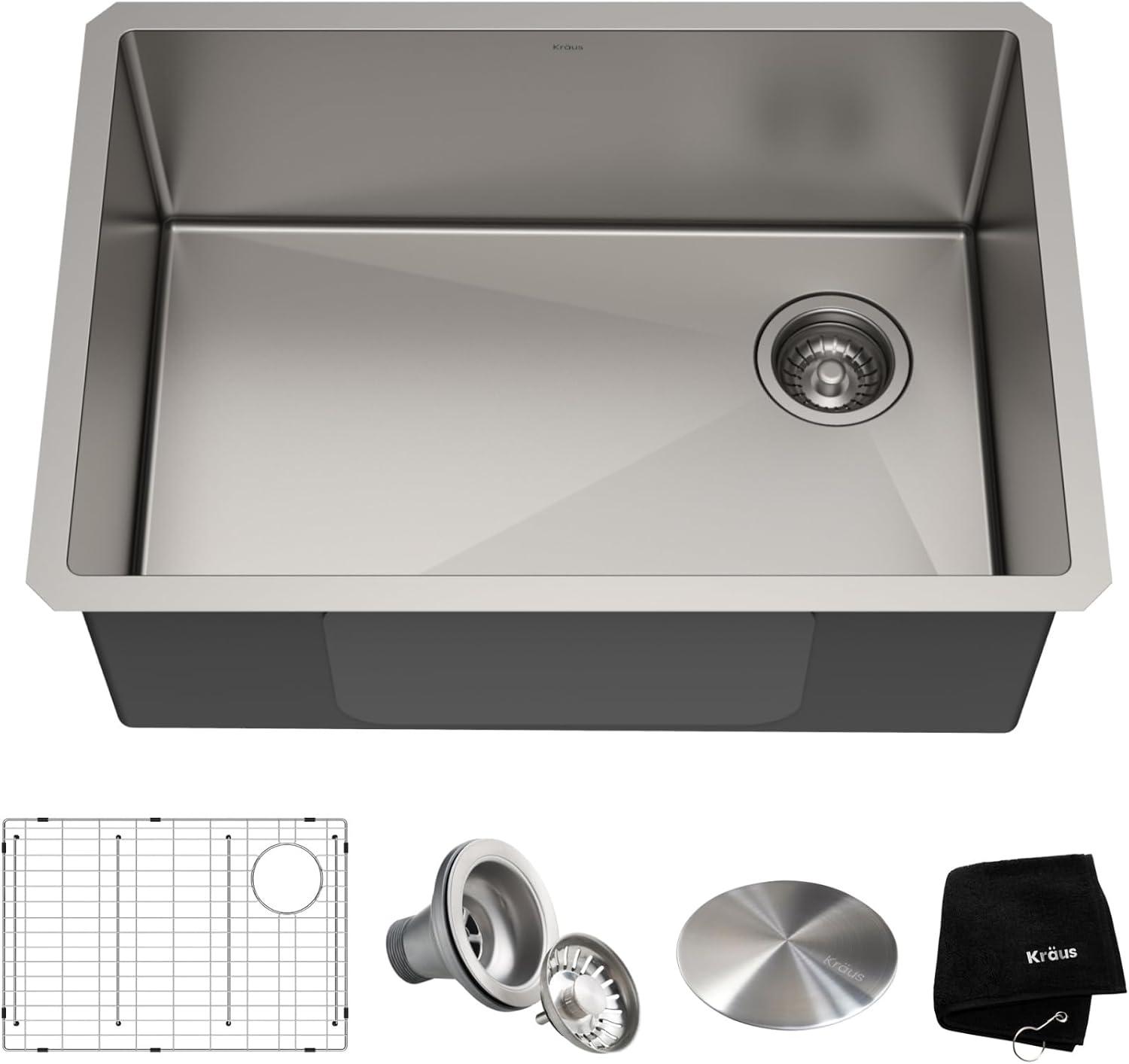 27-Inch Stainless Steel Undermount Single Bowl Kitchen Sink