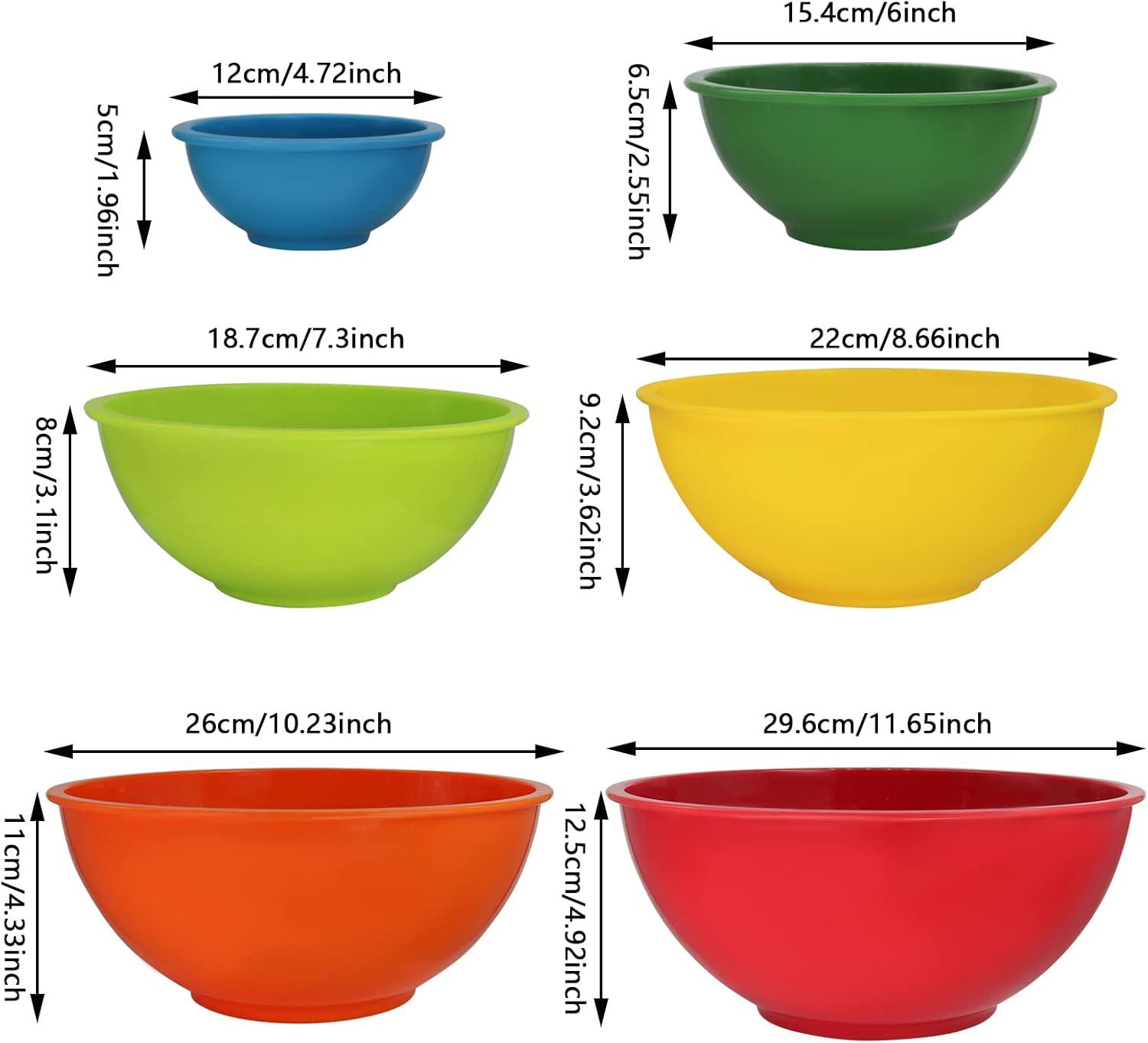 Colorful Plastic Nesting Mixing Bowls Set, 6-Piece