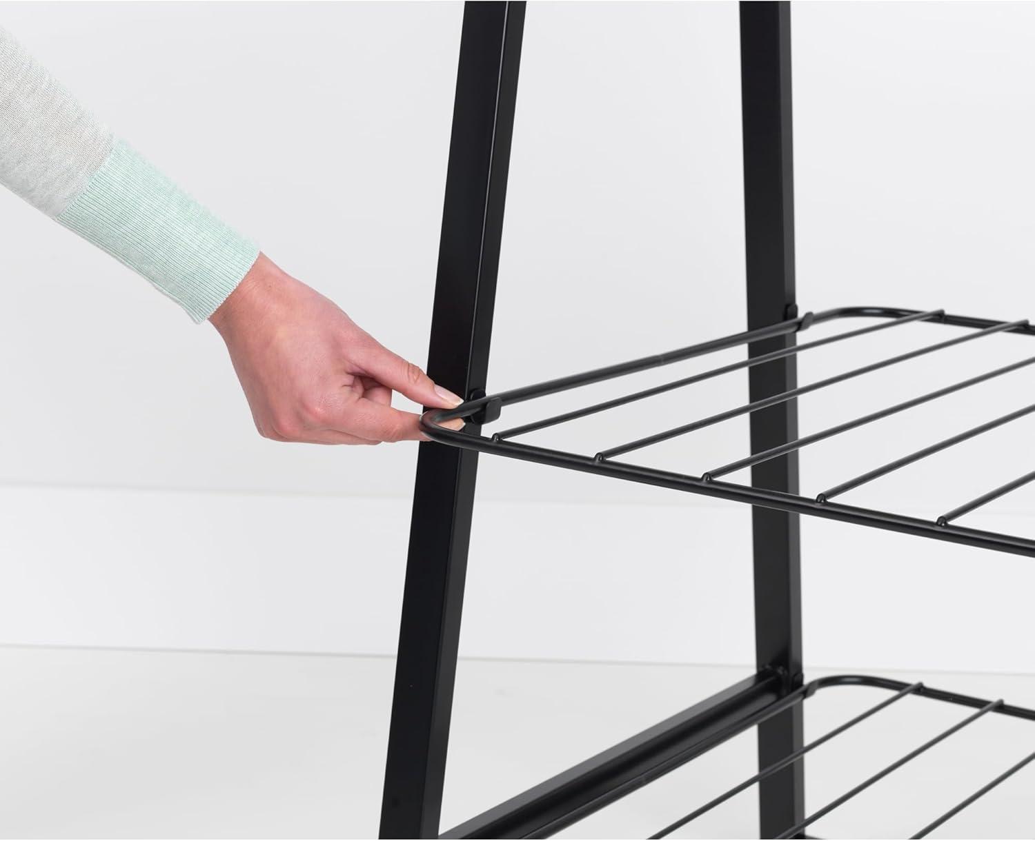 Black Steel and Bamboo Freestanding Garment Rack with Adjustable Shelves