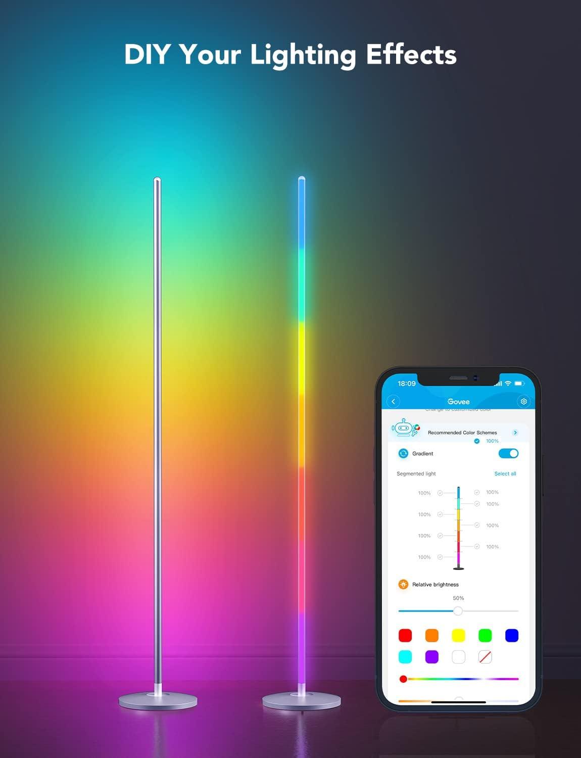 Silver Smart LED Floor Lamp with Music Sync and RGBIC Colors